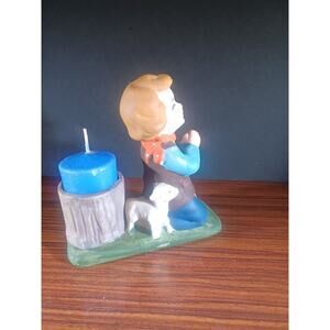 VTG Verona Vergasi Candle Holder Painted Bisque Shephard Boy Praying Lamb 1979